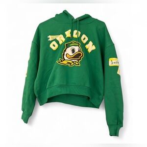 NWT Women's Erin Andrews Oregon Ducks Mixed Media Cropped Hoodie Large $80 MSRP